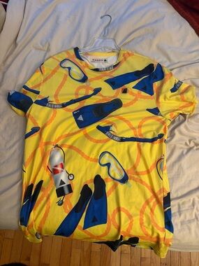 Black Pyramid Yellow Tee with Blue Scuba Gear Print
